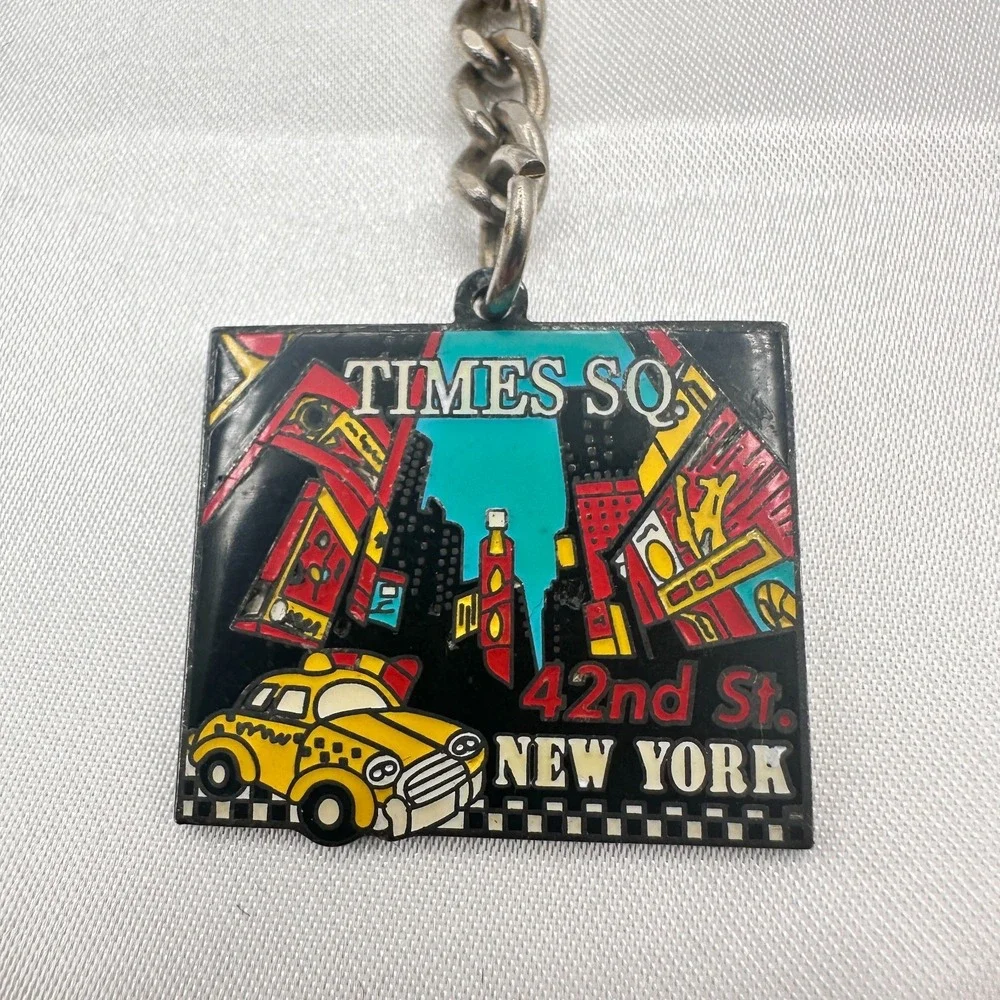 Vintage 80s Times So New York City Keychain 42nd St Yellow Taxi Souvenir Jewelry